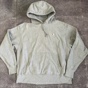 Men's Champion Reverse Weave Heather Gray Mini C Logo Hoodie Sweatshirt Sz XL